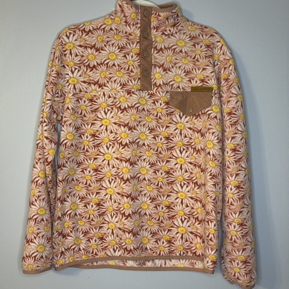 Fleece Daisy Floral Pullover Snap Neck Cozy Cottagecore Outdoor Colorful Retro S